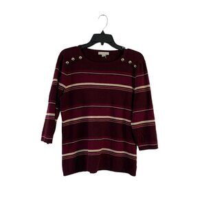 DressBarn Women's Burgundy & Gold Stripped Top